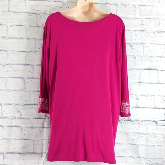 Roaman's Top Pink Floral Embroidered 3/4 Sleeves Sz 1X - Picture 4 of 5